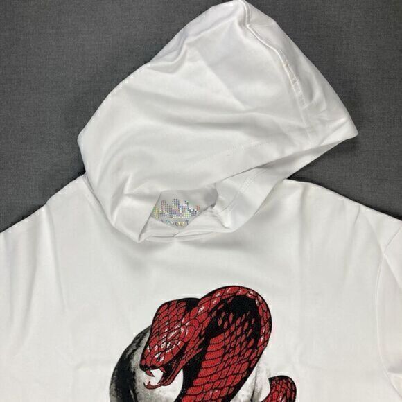 Heads Or Tails Hoodie Mens Sz Large White Skull Snake Rhinestones Pull Over Rare - Picture 3 of 16